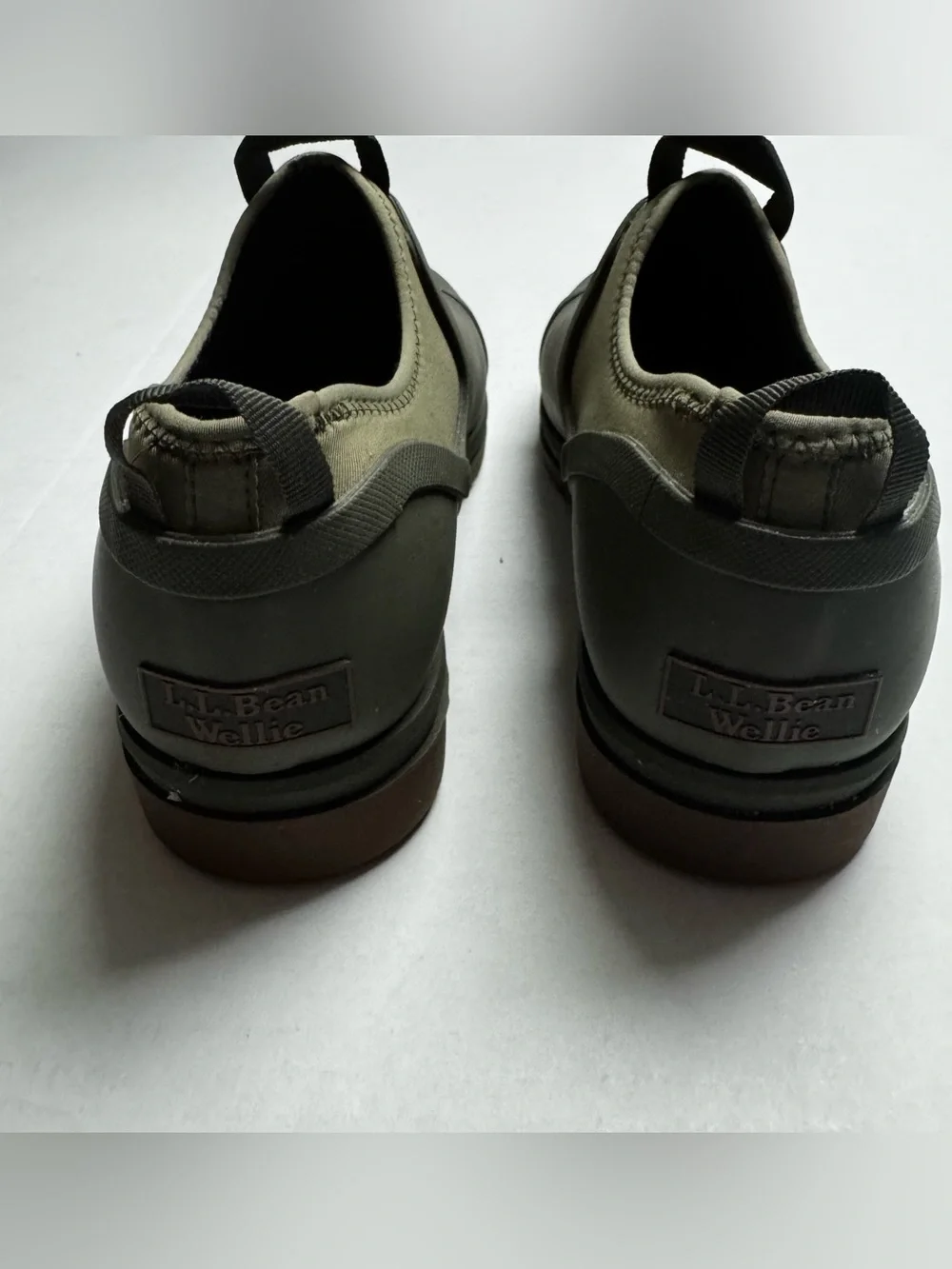 LL BEAN Rugged Wellie In Kelp Green/ Peat Moss Wellies Slip On Rain Shoes 10M